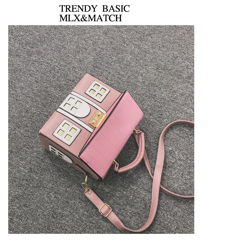 Foreign trade new contrast color creative funny little house messenger bag cartoon cute little house handbag personalized women's bag