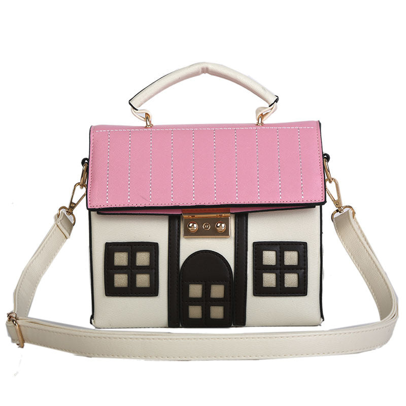 Foreign trade new contrast color creative funny little house messenger bag cartoon cute little house handbag personalized women's bag