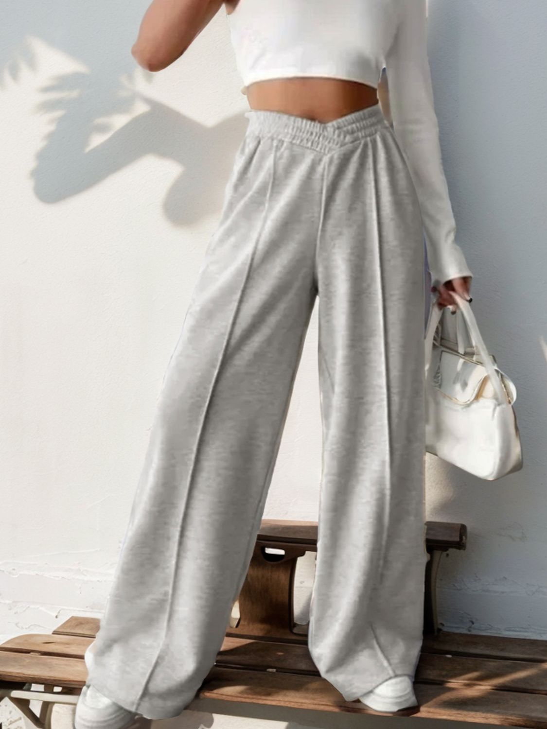 Perfee Elastic Waist Wide Leg Pants