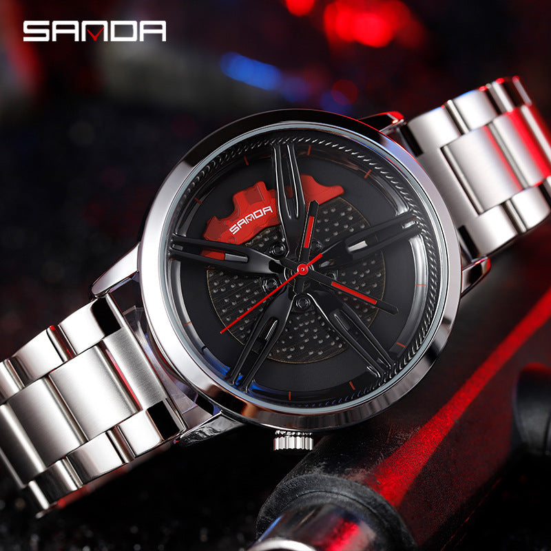 Sanda Watch Sports Car Series Cool Watch Men's Wheel Quartz Men's Watch Student Steel Band Waterproof Quartz Watch