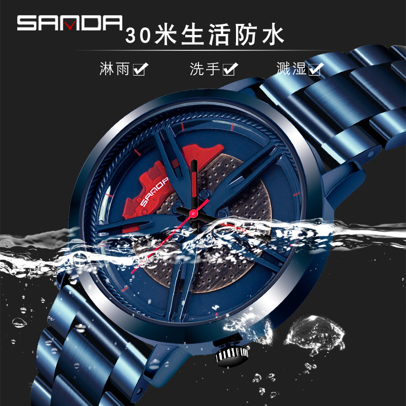 Sanda Watch Sports Car Series Cool Watch Men's Wheel Quartz Men's Watch Student Steel Band Waterproof Quartz Watch