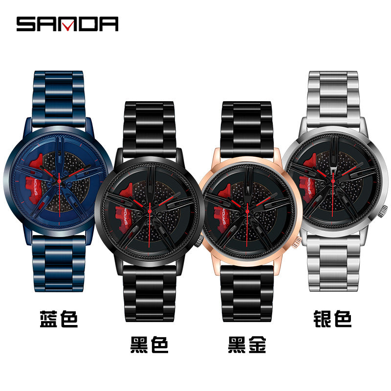 Sanda Watch Sports Car Series Cool Watch Men's Wheel Quartz Men's Watch Student Steel Band Waterproof Quartz Watch