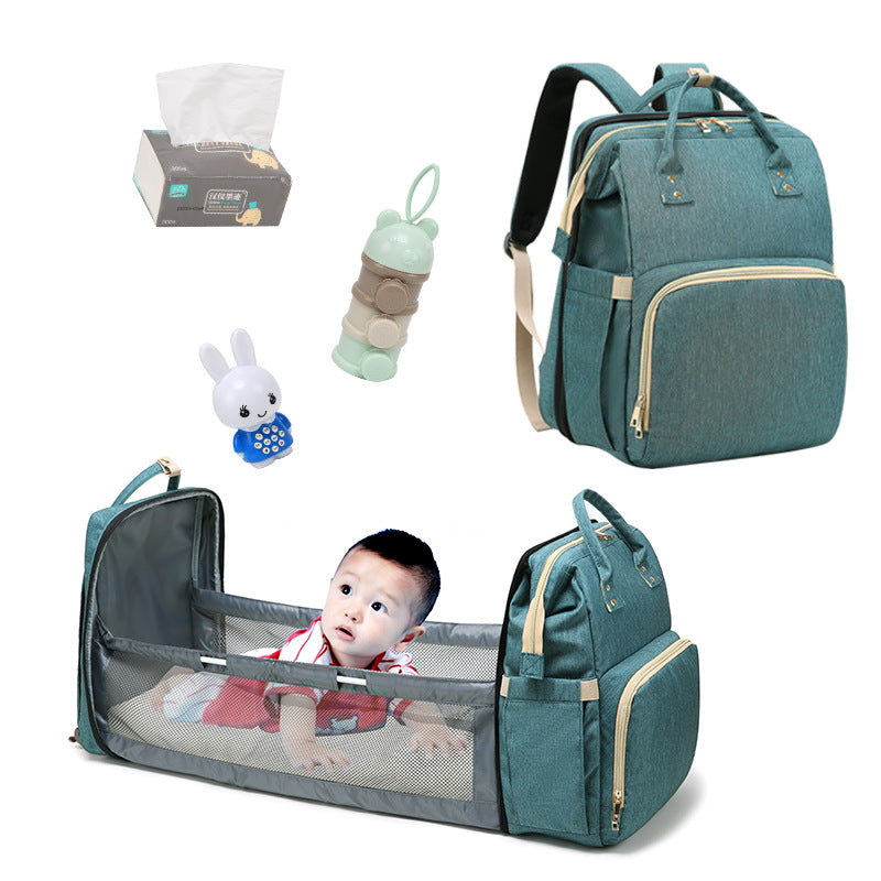 New Portable Folding Crib Mummy Bag Multifunctional Large Capacity Going Out Mother and Baby Bag Backpack