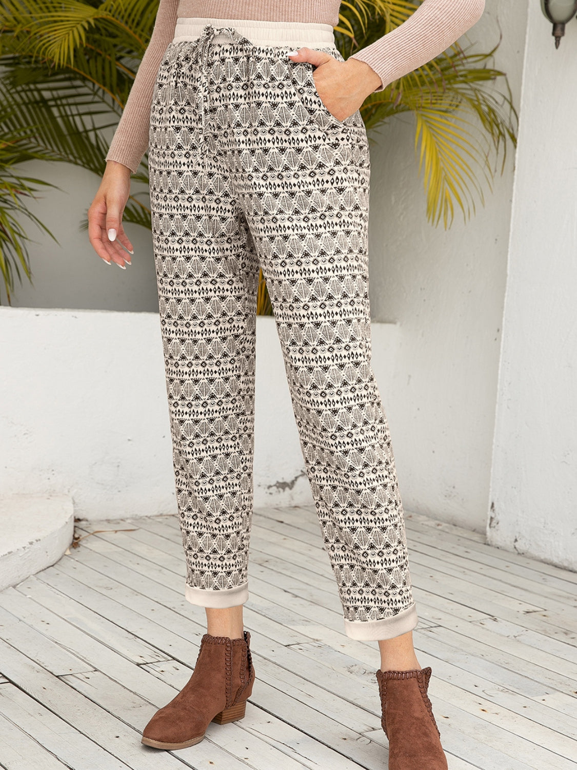 Ivy Lane Tied Printed Pants with Pockets