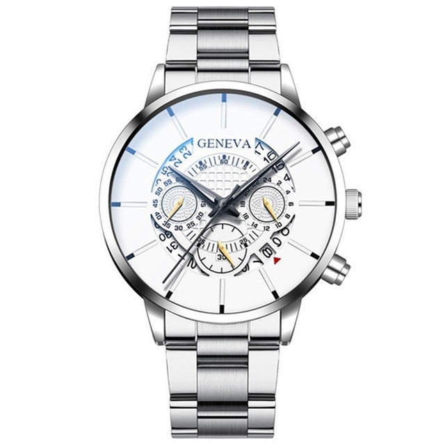 2020 cross-border hot-selling fashion trend men's watch Geneva creative calendar new vibrating alloy steel watch