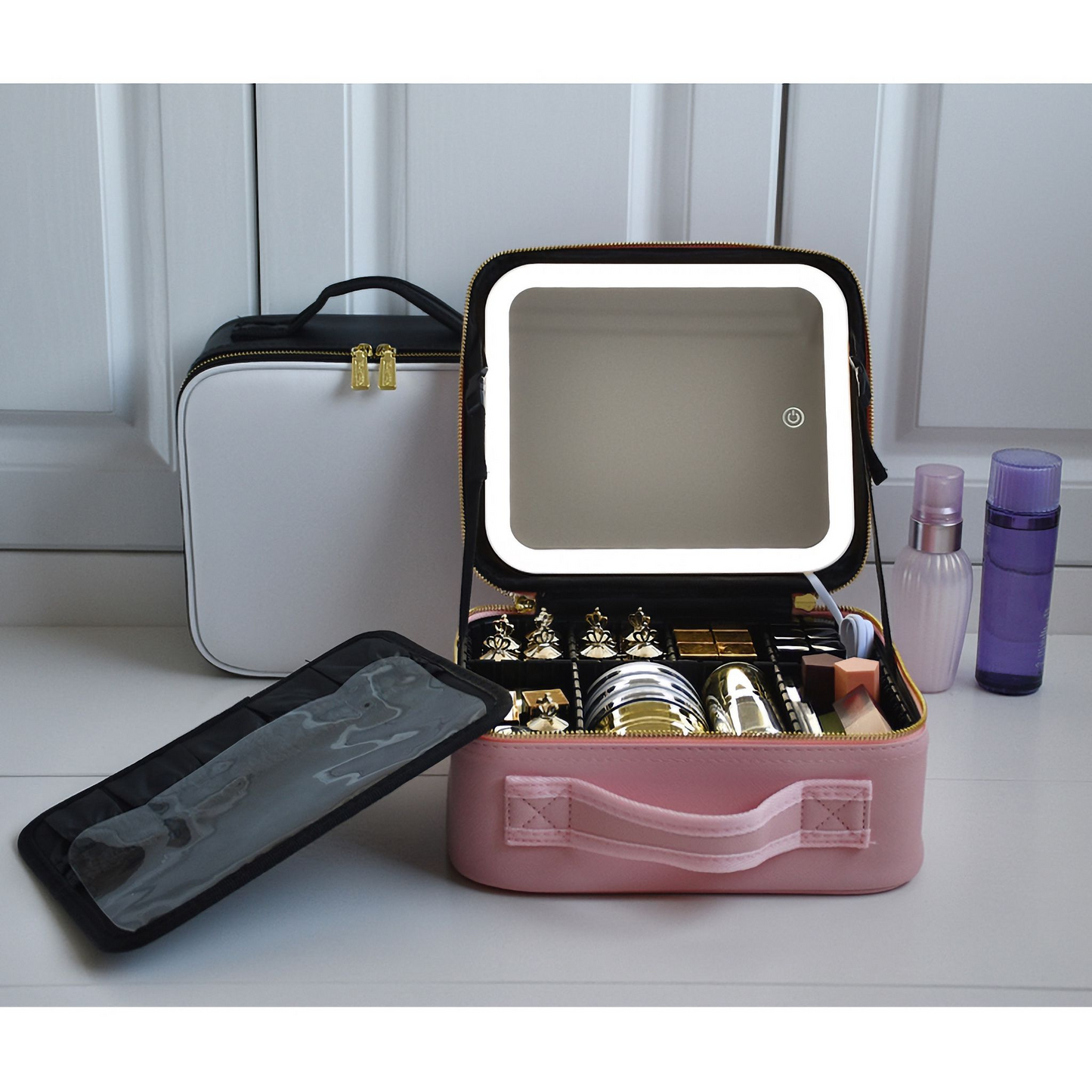 Cross-border Large Capacity LED Cosmetic Case Full Screen Portable Travel Cosmetic Storage Bag with Lamp and Mirror Cosmetic Bag