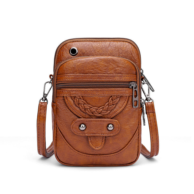 New retro simple messenger bag ladies casual light pu leather mobile phone bag fashion shoulder bag