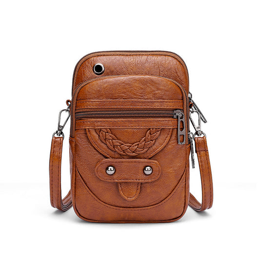 New retro simple messenger bag ladies casual light pu leather mobile phone bag fashion shoulder bag