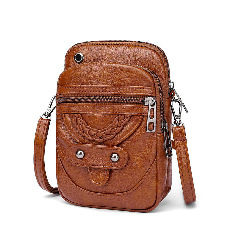 New retro simple messenger bag ladies casual light pu leather mobile phone bag fashion shoulder bag