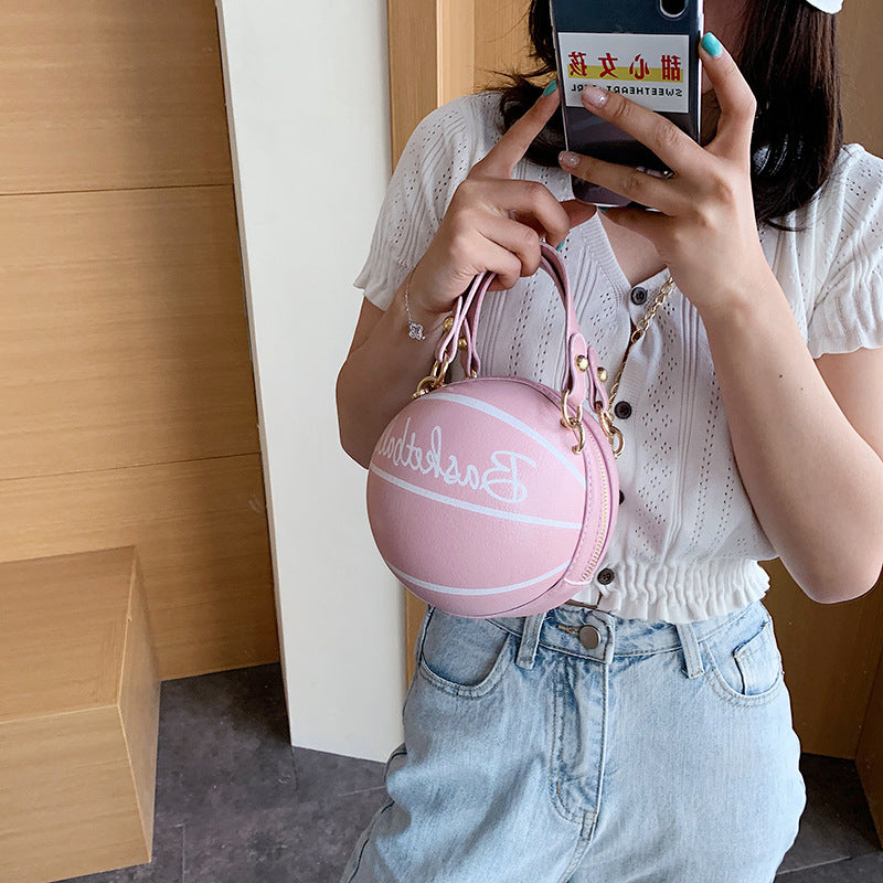 Small round bag women's bag new basketball bag Messenger pink ins chain bag