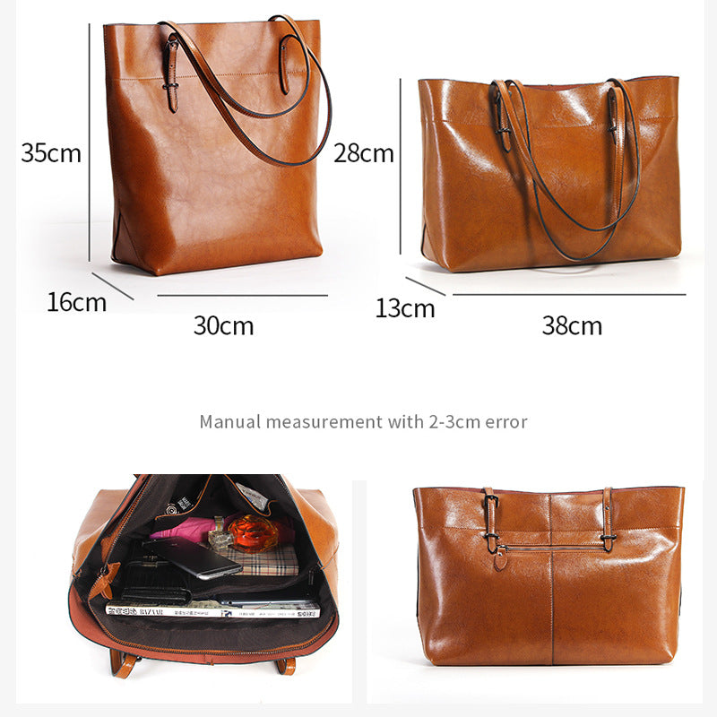 New leather handbags fashion oil wax cowhide big bag portable single shoulder bag one drop shipping