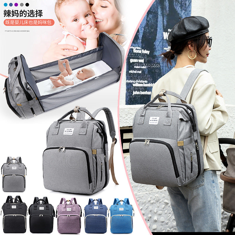 New multi-purpose mummy bag large-capacity mother and baby bag outing handbag light backpack foldable crib