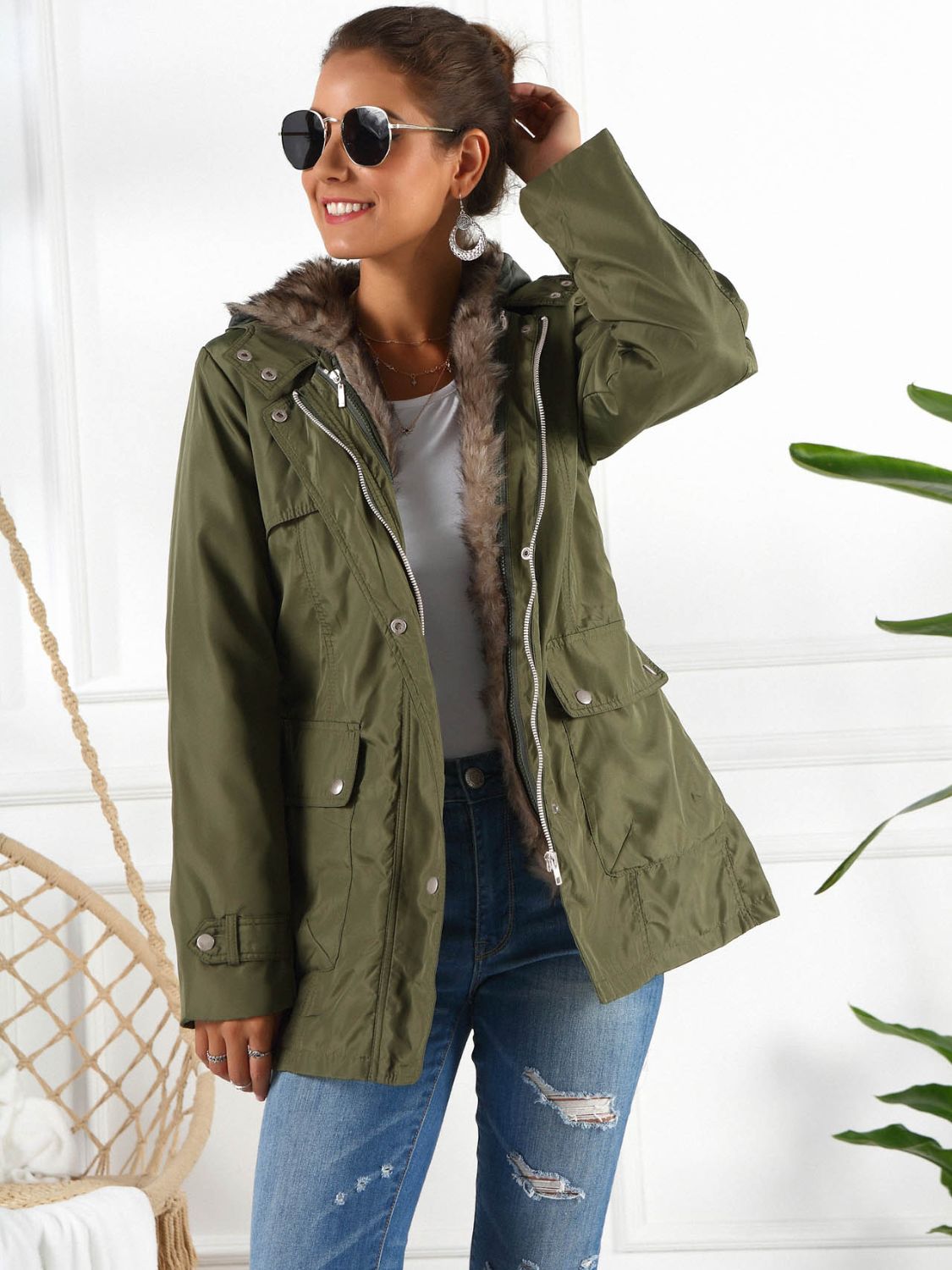 Ivy Lane Full Size Hooded Jacket with Detachable Liner (Three-Way Wear)