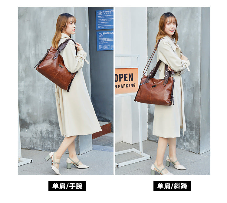 2022 Citi Paul's new retro fashion tote casual soft leather shoulder Messenger large-capacity women's bag