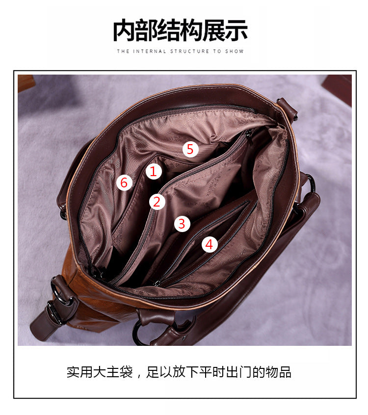 2022 Citi Paul's new retro fashion tote casual soft leather shoulder Messenger large-capacity women's bag