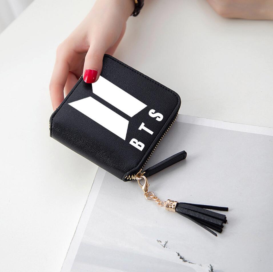 Logo printed tassel wallet female zipper clutch bag