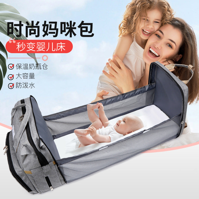 New multi-purpose mummy bag large-capacity mother and baby bag outing handbag light backpack foldable crib