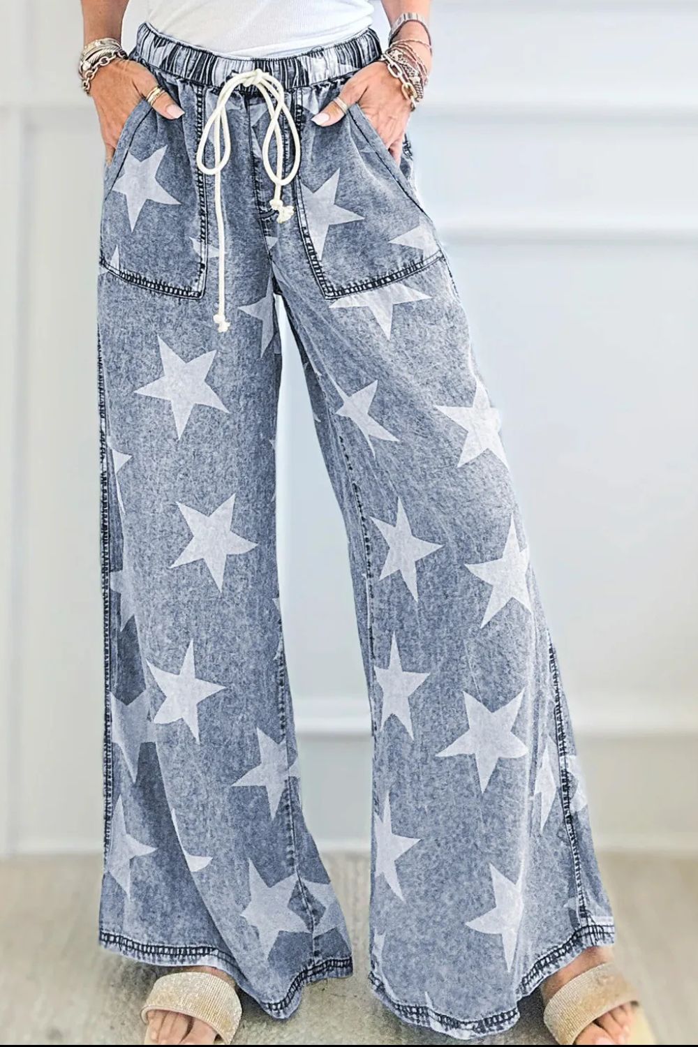 Drawstring Star Wide Leg Jeans