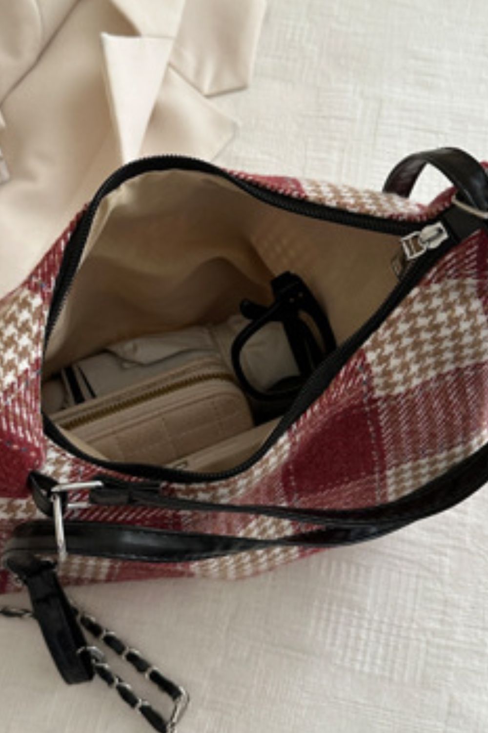 Plaid Adjustable Strap Handbag