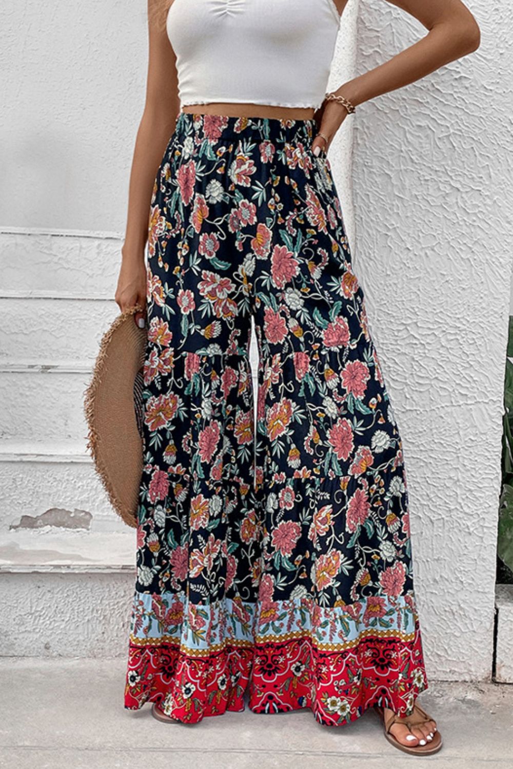 Perfee Floral High Waist Palazzo Pants