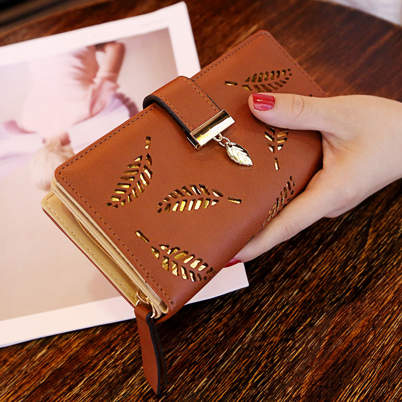 Women's Wallet Long Fashion Clutch Hollow Leaf Zipper Buckle Wallet Women's Bag