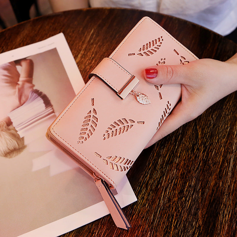 Women's Wallet Long Fashion Clutch Hollow Leaf Zipper Buckle Wallet Women's Bag