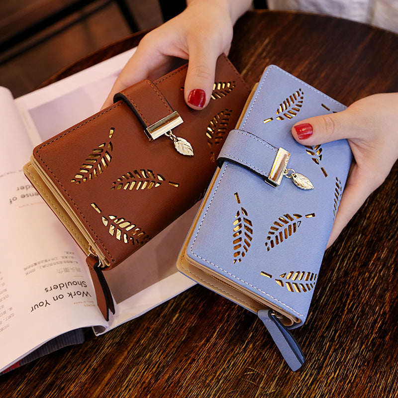 Women's Wallet Long Fashion Clutch Hollow Leaf Zipper Buckle Wallet Women's Bag