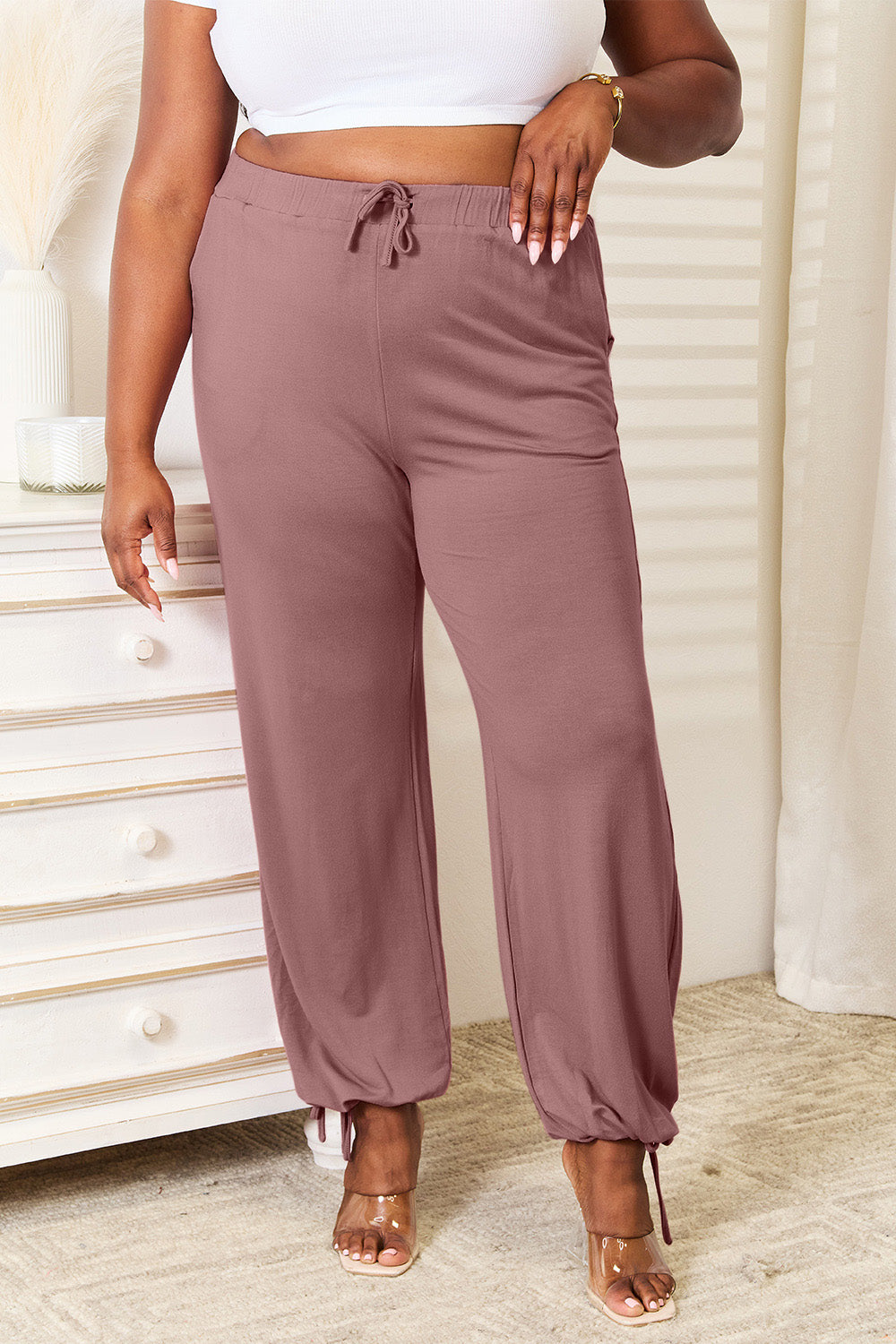 Basic Bae Full Size Soft Rayon Drawstring Waist Pants with Pockets