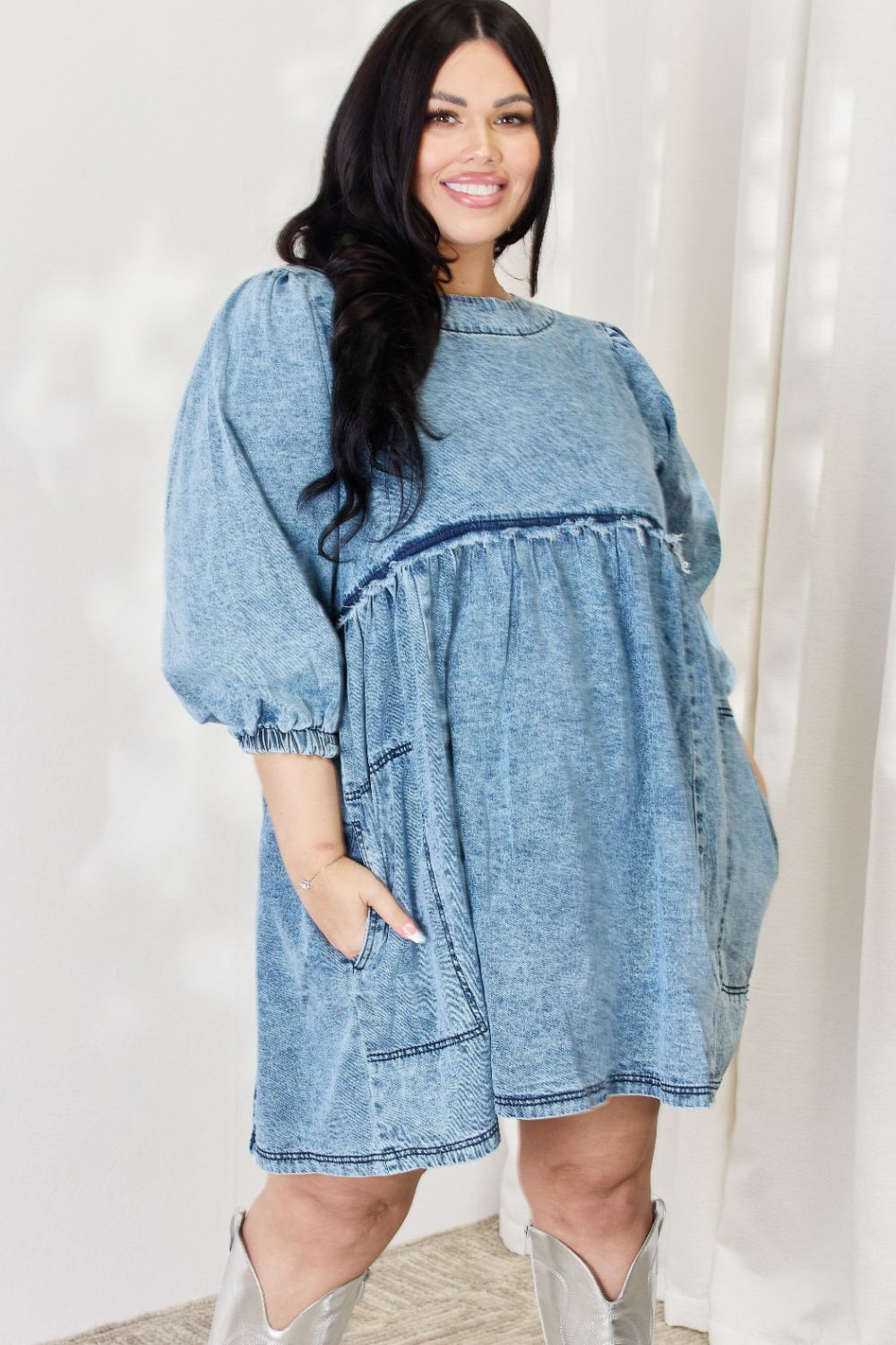 HEYSON Full Size Oversized Denim Babydoll Dress