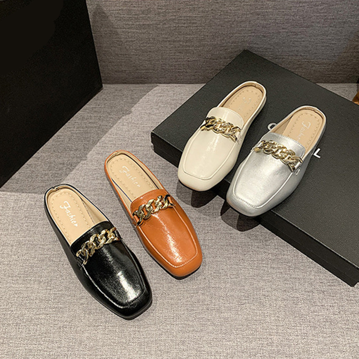 PU Leather Square Toe Flat Loafers