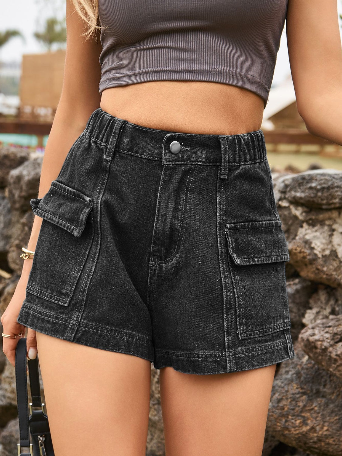 High Waist Denim Shorts with Pockets