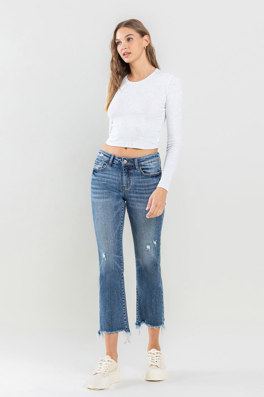 Lovervet Mid Rise Frayed Hem Jeans