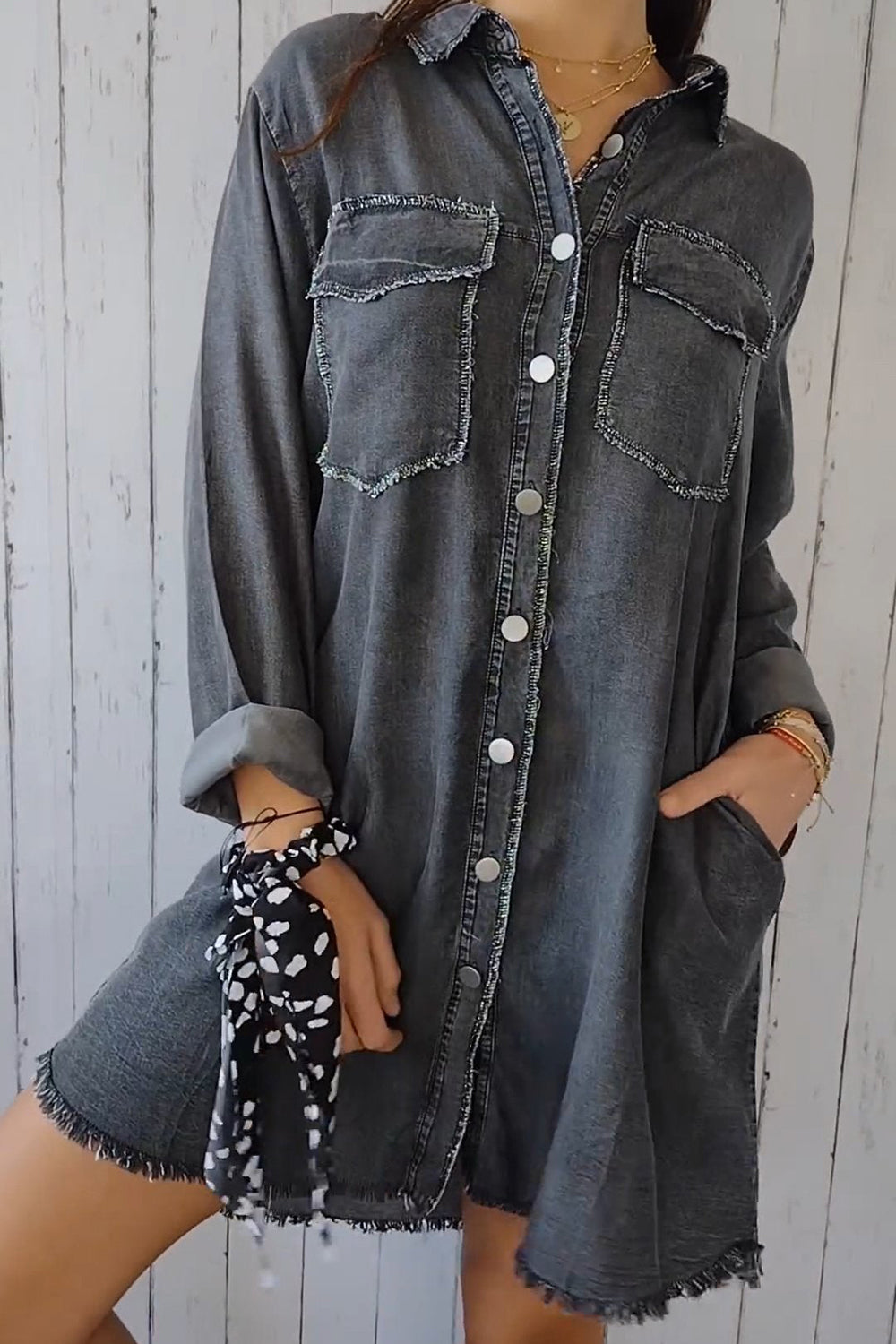 Full Size Pocketed Button Up Long Sleeve Denim Jacket