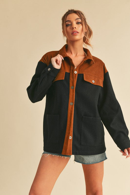 Aemi + Co Two Tone Button Up Jacket with Pockets