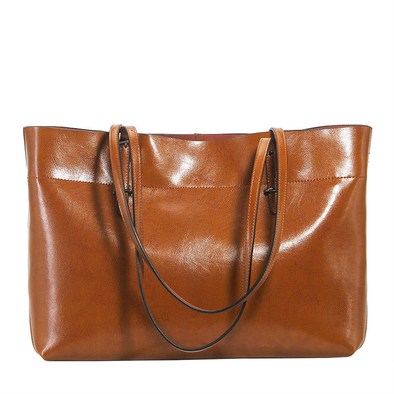 New leather handbags fashion oil wax cowhide big bag portable single shoulder bag one drop shipping