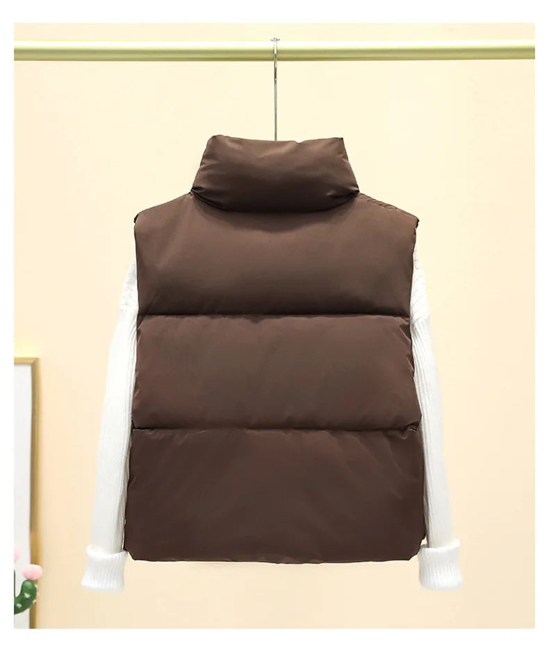 Women Autumn Winter Short Down Vest Stand Collar Warm Casual Elegant Sleeveless Coats Outdoor Quilted Travel Jackets Clothes