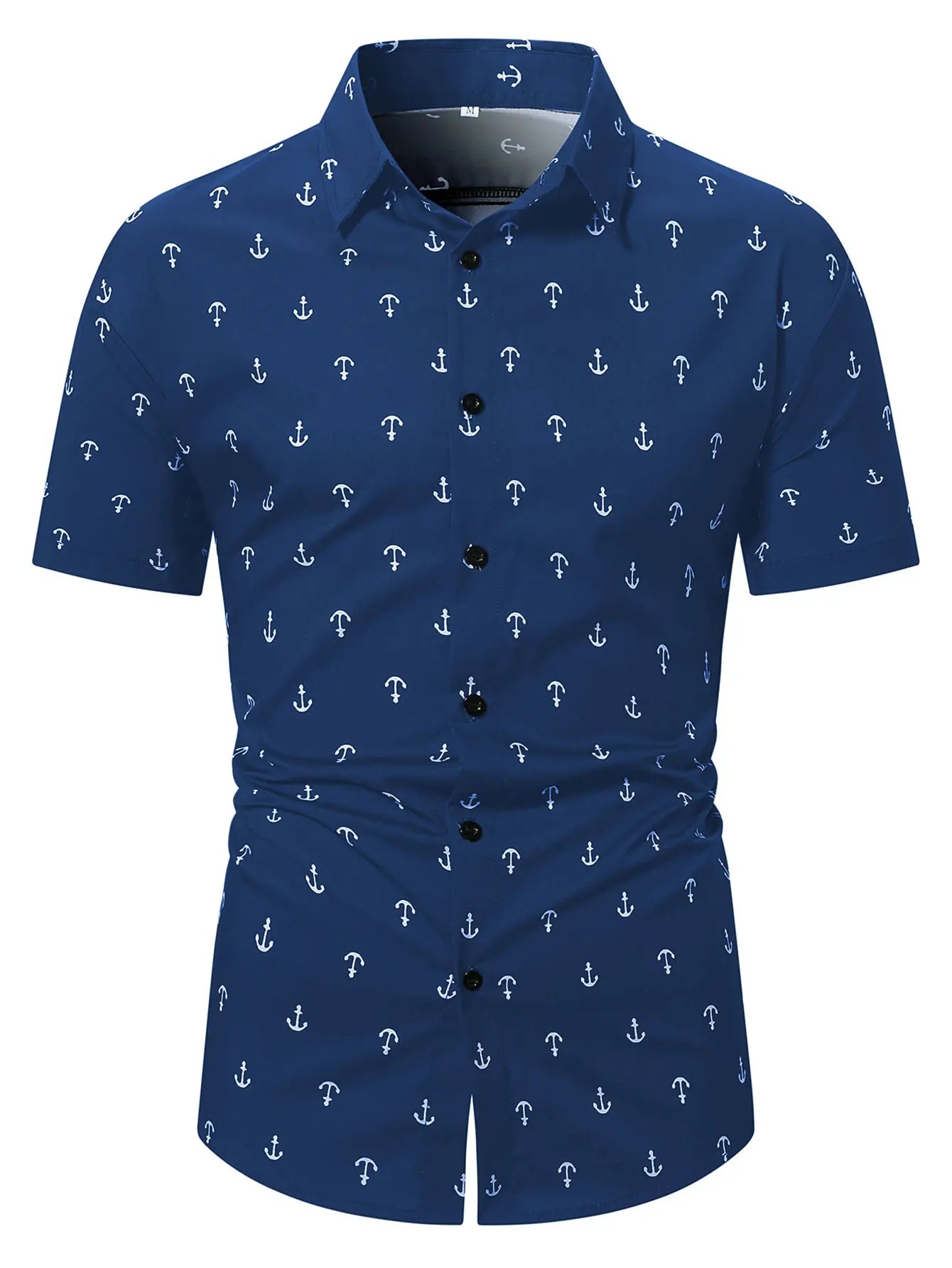 2024 Men's Anchor Graphic Pattern Print Short Sleeve Button Down Lapel Shirt, Casual And Chic Tops For Summer Outdoors Wear