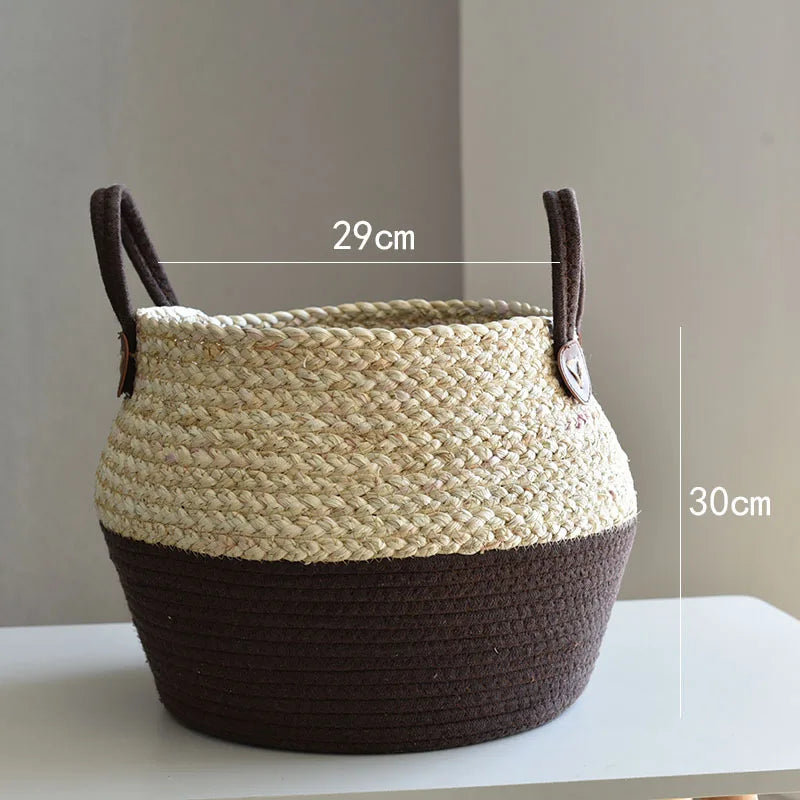 Zerolife-Seaweed Wicker Basket with Handle, Rattan Hanging Flower Pot, Dirty Clothes Storage, Children's Toy Sorting, 3 Size