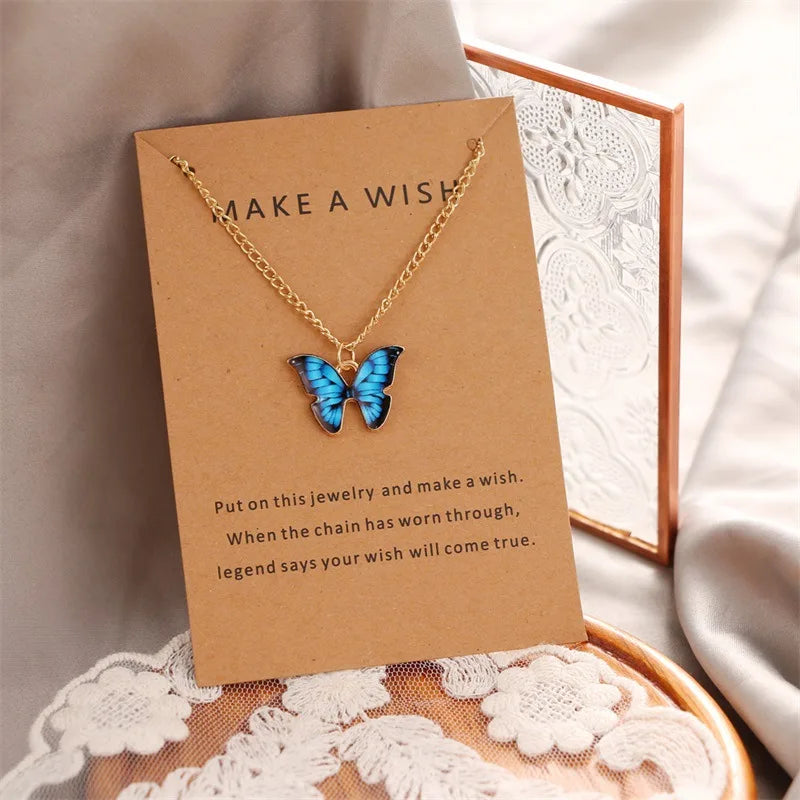 Cute Colorful Butterfly Pendant Necklace for Women Gold Color Clavicle Chain Choker Lady Wedding Party Jewelry Fashion Gifts