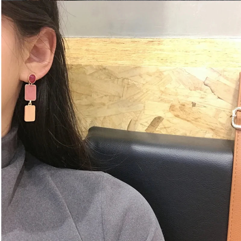 Contrast Color Drop Earrings For Women S925 Silver Pin Korean Rectangle Temperament Long  Geometry Personality Simple Brincos