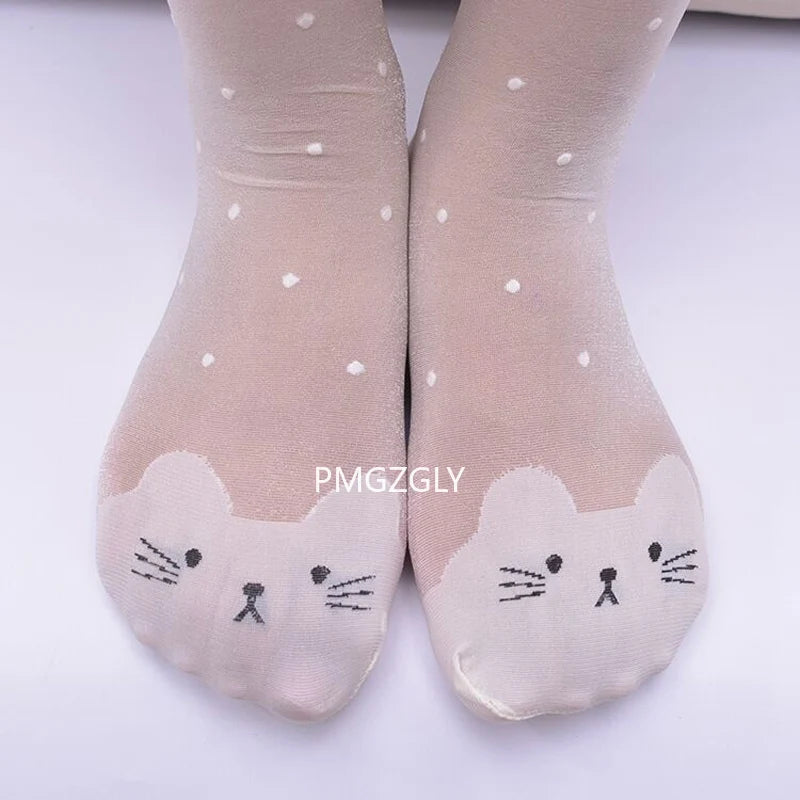 Cute cat girl tights children's sheer stockings for girls kids baby pantyhose cartoon characters thin tight Summer 1-9Y