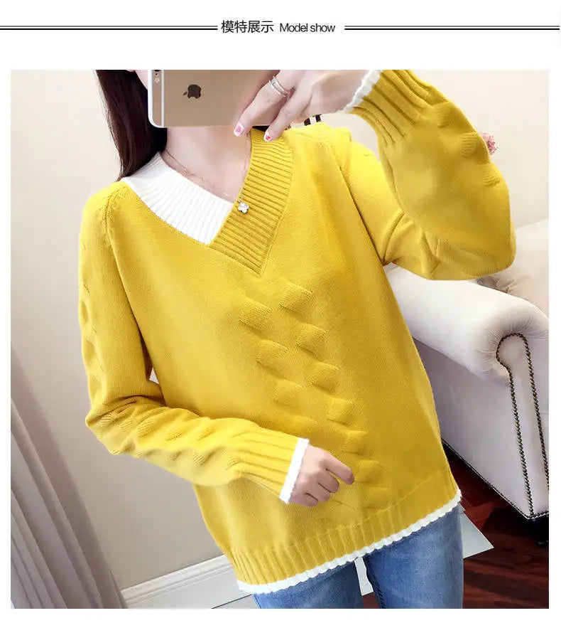 Women's Sweaters Knitting Pullover 2022 New Autumn Winter Casual Loose Striped V-neck Knitted Sweater Female Pullovers Tops