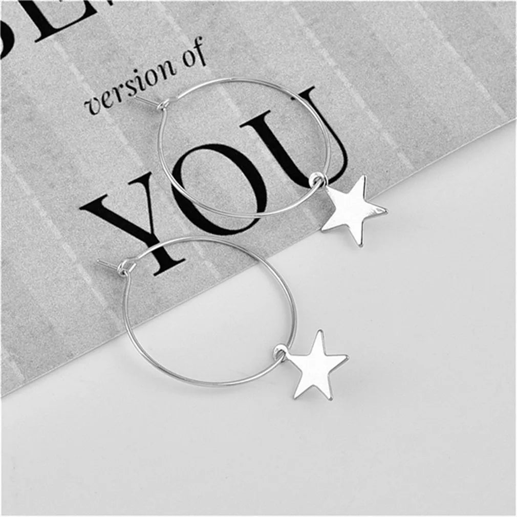 New Fashion Creative Big Circle Round Star Pendant Earrings for Women Simple Gold Color Brincos Party Jewelry Sweet Oorbellen