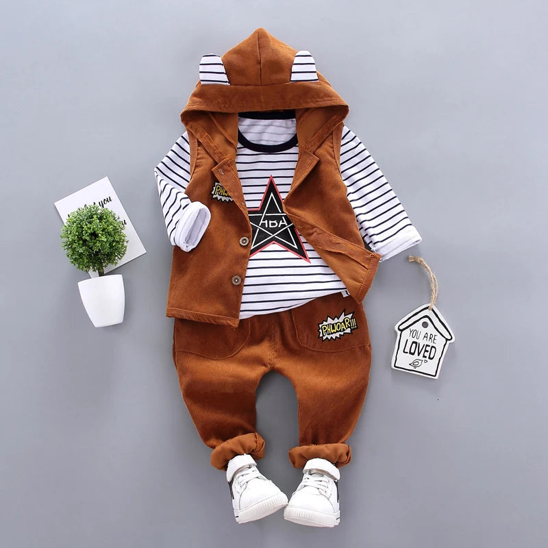 New Spring Autumn Baby Boys Clothes Children Casual Hooded Vest T-Shirt Pants 3Pcs/Sets Toddler Sports Costume Kids Tracksuits