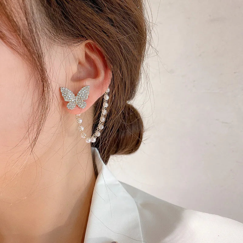 S925 Silver Needle Asymmetric Love Tassel Fashion Heart-shaped Long Earrings Jewelry Black And White Exaggerated Earrings Brinco