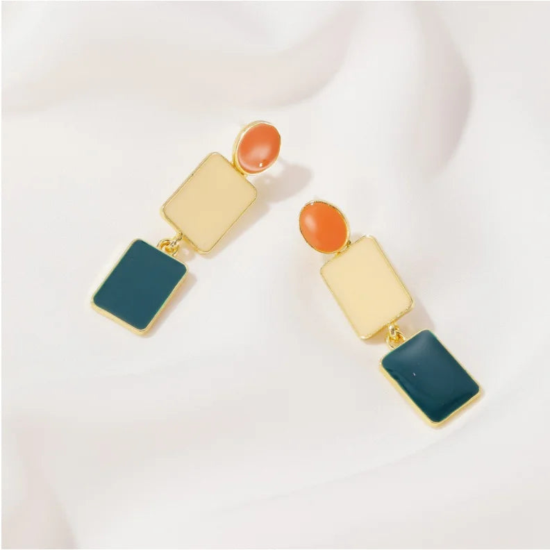 Contrast Color Drop Earrings For Women S925 Silver Pin Korean Rectangle Temperament Long  Geometry Personality Simple Brincos