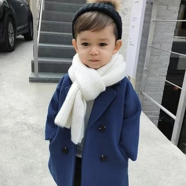 Lioraitiin Winter Grid Jackets Boys Girl Woolen Double-breasted Baby Boy Trench Coat Lapel Autumn Kids Outerwear Coats Wool Coat