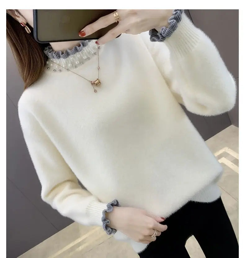 2023 Autumn Winter Thick Sweater Women Knitted Ribbed Pullover Sweater Long Sleeve Fasion Slim Jumper Soft Warm Pull Femme