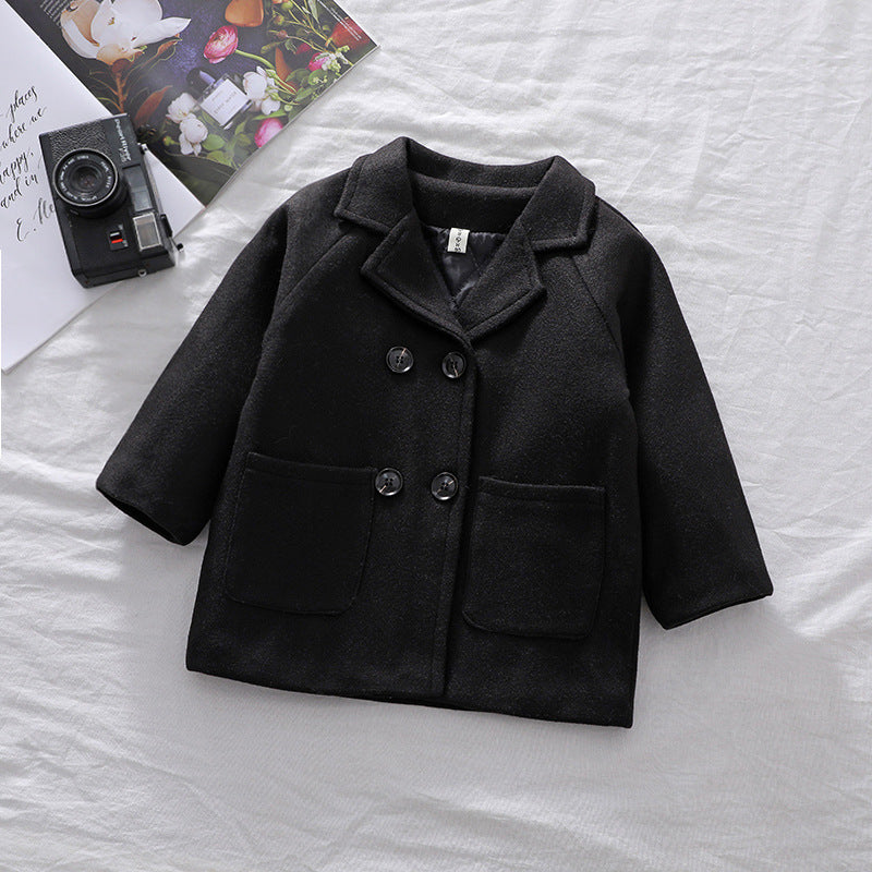 Lioraitiin Winter Grid Jackets Boys Girl Woolen Double-breasted Baby Boy Trench Coat Lapel Autumn Kids Outerwear Coats Wool Coat