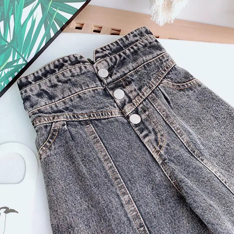 Kids Wide Leg Pants 2024 Autumn Winter New Personality Fashion Girls Hight-Waist Jeans Elastic Waist Button Pocket Casual Jeans